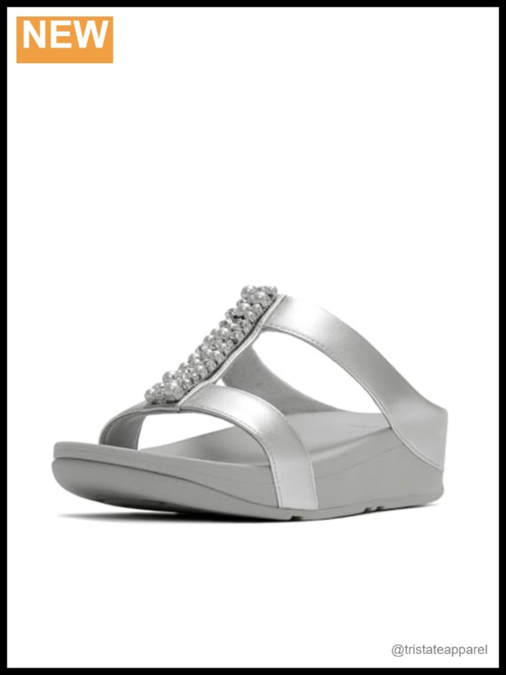 FitFlop Fino Pearls-and-Crystal H-Bar Slide Sandals Wedge Heel